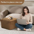 MeMoreCool Square Stuffed Pouf Ottoman Foot Rest, Stripe Furry Floor Pouf Foot Stool with Foam Chunk Filling, Soft Fluffy Stuffed Ottoman Footrest for Living Room, Faux Fur Coffee - color: Ribbed Coffee