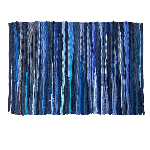 Cotton Hand Woven Chindi Rug 2x3 Feet - Navy, Durable Rectangular Small Doorway Space Rag Rugs Ideal for Entryway, Kitchen, Bedroom, Balcony | Blue Accent Reversible Floor Throw Carpet for Office - color: Navy, size: 2 x 3 feet