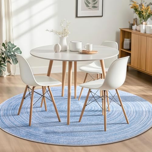 Asrug Imitation Jute Low Pile Round Rug Area Rug Washable Non-Slip Circle Rug Soft Plush Touch Circle Rugs Round for Kitchen Bathroom Living Bedroom Nursery, Carpet 4ft /48 inch/122 cm Blue - color: Blue, size: 4ft