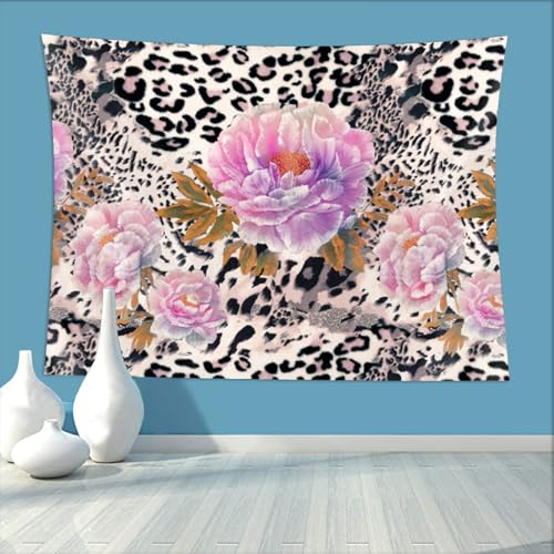 Keiutexe Cheetah Leopard Print Floral Tapestry 60" X 40" Wall Hanging Party Decorations Home Decor For Bedroom Living Room Dorm (150 X 100cm) - color: Cheetah Leopard Print Floral, size: 60 X 40 Inch