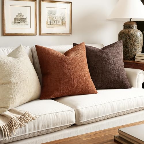 MIULEE Decorative Throw Pillow Covers 18x18 Pack of 2 Rust Couch Pillow Covers Fall Soft Cozy Textured Chenille Pillowcases for Home Decor Sofa Living Room Cushion Bedroom - color: Rust, size: 18" x 18" (Pack of 2)