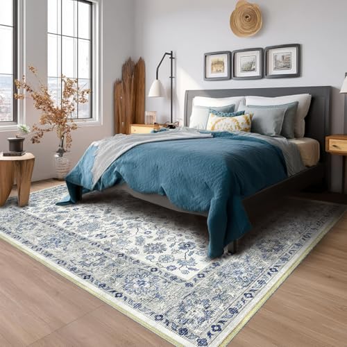 Area Rugs for Living Room 5x7,Machine Washable Non Slip Vintage Retro Rugs, Low Pile Lightweight Soft Rug for Bedroom, Dining Room,Home Office for Entrance Coffee Table - color: Blue, size: 5x7
