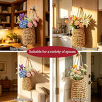 Natural Handwoven Water Hyacinth Hanging Basket – Boho Wall Decor for Front Door, Flowers, Mail & Veggies Storage – Wicker Organizer for Home, Pantry, Garden, Farmhouse