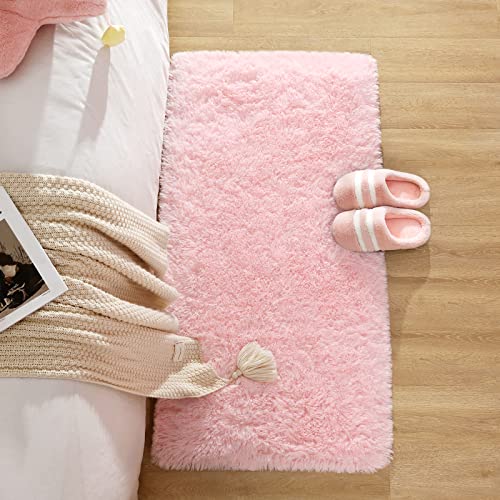 Chicrug Soft Runner Rug for Bedroom Living Room Plush Fluffy Rugs 2x4 Feet, Shag Furry Runner Rug Carpet Non Shedding for Nursery Children Kids Girls Room Home Decorative, Pink - color: Pink, size: 2' x 4' (Runner)