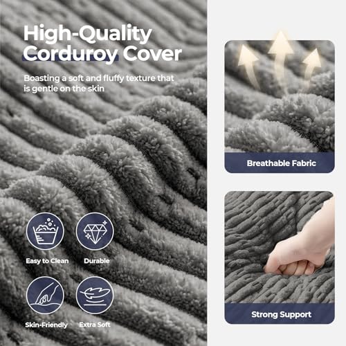 Round Pouf Ottoman Stuffed Corduroy Poufs Foot Rest with Foam Filling Fluffy Pouf Storage Foot Stools Ottoman Rest for Living Room Couch 20 X 15 Inches, Grey - color: Grey, size: 20"D x 20"W x 15"H