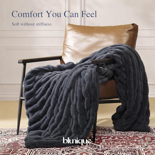 Ultra Soft Cozy Faux Fur Throw Blanket, Fuzzy Plush Thick Bubble Blanket, Oversize Luxury Fluffy Blanket for Couch, Sofa, Bedroom, and Living Room,50x60 Inches,Double Sided Charcoal Gray - color: Double Sided-charcoal Gray, size: Throw