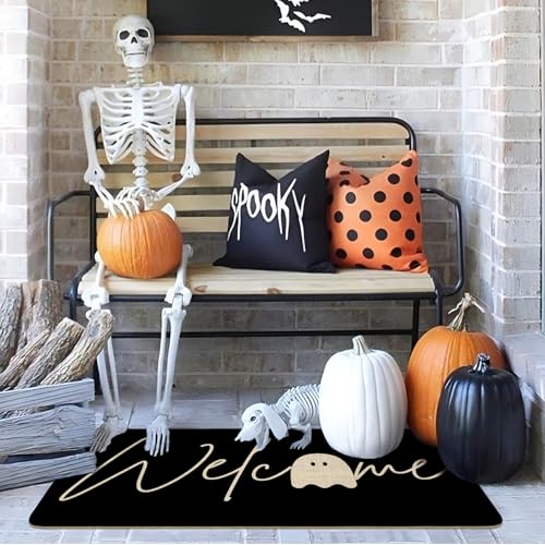Halloween Door Mat,Cute Spooky Ghost Outdoor Mats for Front Door,Fall Halloween Indoor Entrance Non-Slip Doormat Entryway Welcome Rubber Mats for Porch Decor 30" x 17" - color: Halloween 5