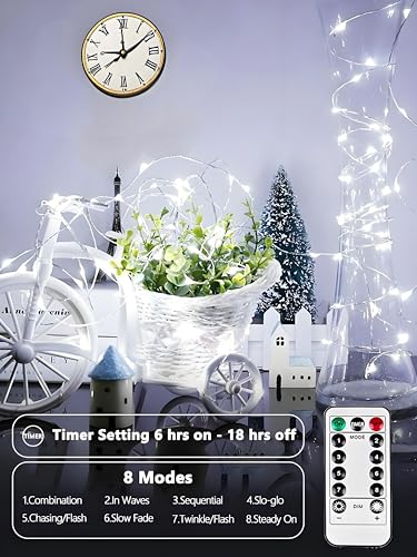 4 Pack 100 LED Fairy Lights Battery Operated with Remote, 33FT Waterproof Twinkle Lights with Timer & 8 Modes, Fairy String Light Outdoor Indoor for Bedroom Classroom DIY Christmas Decor (Cool White) - color: Cool White, size: 4 Pack