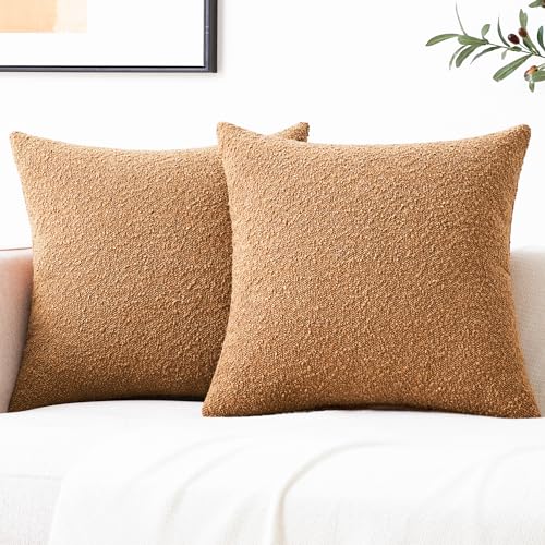 Mixhug Decorative Boucle Throw Pillow Covers, Tobacco Brown, 18 x 18 Inches, Pack of 2 - Textured Boho Pillow Covers for Couch and Bed - color: Tobacco, size: 18" x 18" (Pack of 2)