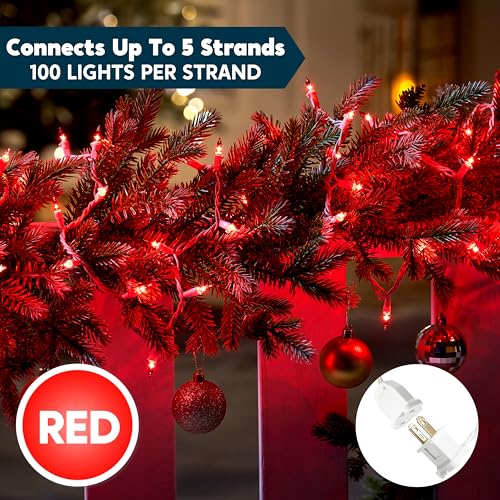Joiedomi Christmas String Lights Indoor,100 Count Mini Red Light,21.4 FT Lighting Decor for Patio Dorm Classroom Bedroom Holiday Wedding Party Garland Birthday Festival,White Wire - color: Red, size: 100ct