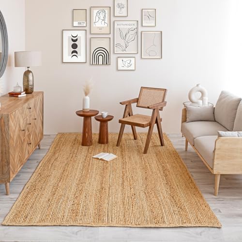 HOMEMONDE Natural Jute Area Rug 5'x8' - Rustic Braided Reversible Area Rug - Farmhouse Boho Indoor Floor Rugs - Eco Friendly for Living Room, Bedroom, Kitchen, Hallway - size: 5' x 8' (Rectangular)