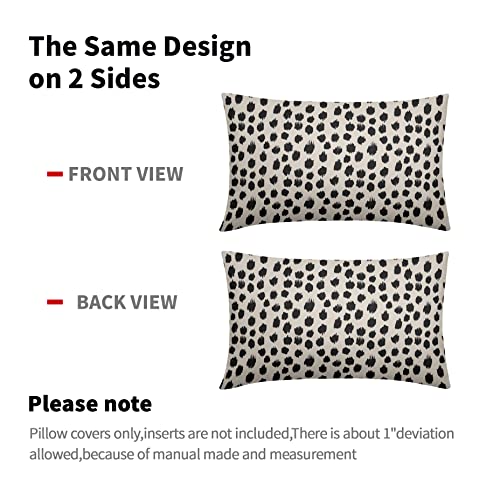 Polka Dot Throw Pillow Covers 12x20 Set of 2 Black Cream Throw Pillows Boho Design Brush Strokes Decorative Outdoor Pillowcase Square Cushion Cover Linen Pillow Case for Home Sofa Couch Bed - color: Black Dots, size: 20" x 12" (Pack of 2)