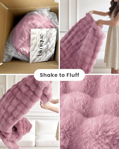 Ultra Soft Cozy Faux Fur Throw Blanket, Fuzzy Plush Thick Bubble Blanket, Oversize Luxury Fluffy Blanket for Couch, Sofa, Bedroom, and Living Room,50x60 Inches,Pink - color: Pink, size: Throw