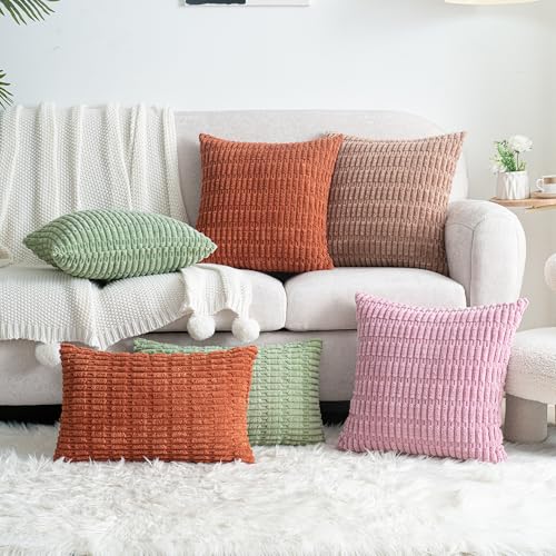 Pack of 2 Burnt Orange Corduroy Decorative Pillow Covers 16x16 Inch Soft Boho Striped Throw Pillow Covers Modern Farmhouse Home Decor for Summer Sofa Living Room Couch Bed - color: Burnt Orange, size: 16" x 16" (Pack of 2)