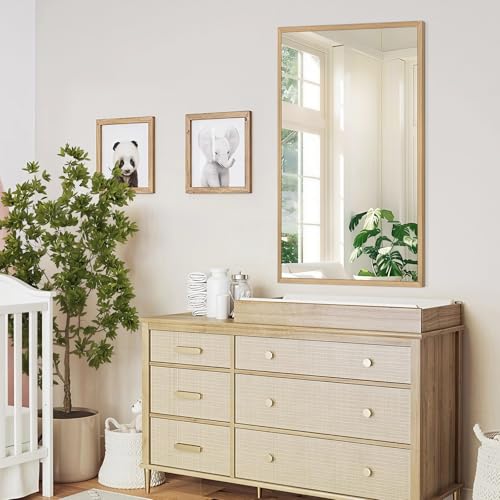 40"x24" Solid Wood Bathroom Mirror, Rustic Wood Frame Wall Mirror for House Decor, Rectangle Farmhouse Bathroom Vanity Mirror Bedroom Living Room Entryway, Explosion-Proof Horizontal/Vertical - color: Solid, size: 40"L x 24"W
