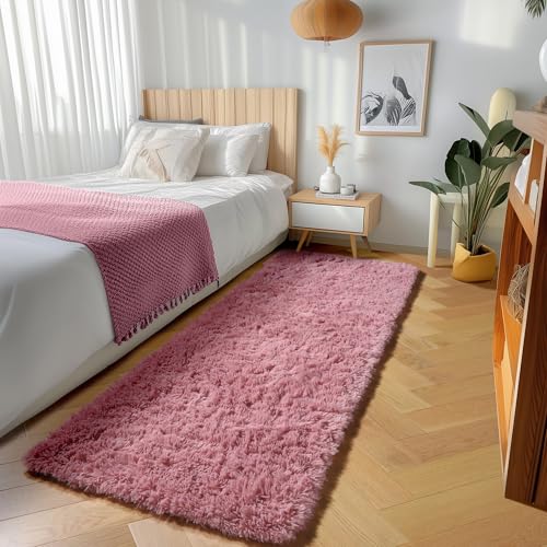 ONASAR Blush Runner Rugs for Bedroom Living Room, Fluffy 2x6 Bedside Hallway Area Rug, Ultra Soft Plush Furry Faux Fur Non Slip Floor Carpet for Nursery Kids Dorm Closet Home Decor Aesthetic - color: Blush, size: 2' x 6' (Runner)