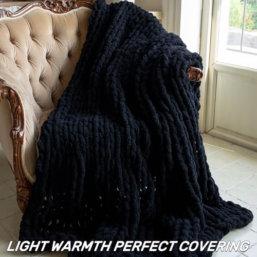 Chunky Knit Blanket - Luxury Soft Cozy 60 * 80 Throw Blanket,100% Woven Blanket Rope Knot Throw Blanket for Couch, Sofa, Home Decor, Gift - Machine Washable (Black, 60 * 80) - color: Black, size: 60*80