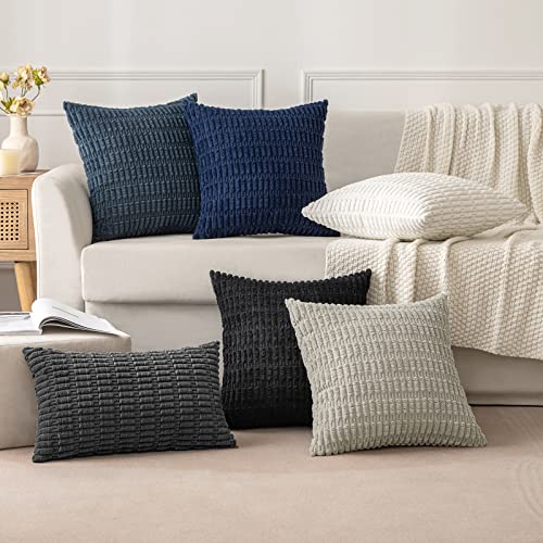 MIULEE Pack of 2 Corduroy Decorative Throw Pillow Covers 12x12 Inch Soft Boho Striped Pillow Covers Modern Farmhouse Home Decor for Summer Coastal Sofa Living Room Couch Bed Dark Blue - color: Dark Blue, size: 12" x 12" (Pack of 2)