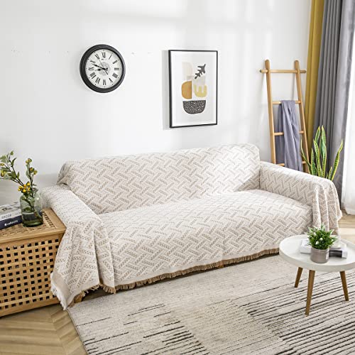 AIVIA Couch Cover Sheet Blanket, Oversized Reversible Couch Covers for 3 Cushion Sofa, Extra Large Furniture Decoration Cover Sofa Slipcovers, L-Shape U-Shaped Sectional Protector for Cats Dogs - color: Khaki White, size: 71” x 118”