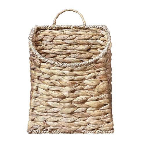 Woven Hanging Wall Basket,Natural Handmade Water Hyacinth Flat Back Basket for Farmhouse Home, Door, Entryway, Mail, Flower, Plant Decor