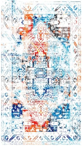 Orange Blue Unique Design Vintage Distressed Livingroom Bedroom Area Rug 2x3 Ultra Soft Faux Wool Machine Washable Retro Accent Rug for Diningroom Office Dorm Nursery No Slip Indoor Floor Carpet - color: B, size: 2x3