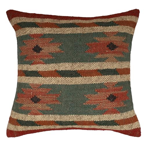 Jaipur Kilim Rugs Wool Pillow Cover Kilim Pillow Case Indian Handwoven Rug Cushion Cover 18x18 Inches Boho Home Decor Vintage Cushion Case Oriental Cushion Cover Decorative Throw Pillows Sham - color: Pattern 05