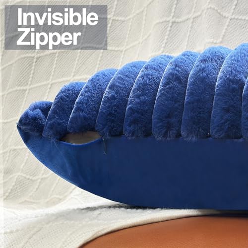 18x18 Throw Pillow Covers Set of 2, Decorative Faux Fur Covers for Bed, Couch Soft Fluffy Pillow Cover with Velvet Back for Living Room, Neutral Home Décor Accent for Sofa - Blue - color: Blue, size: 18" x 18" (Pack of 2)