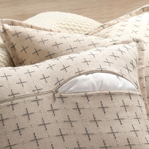 ZWJD Pillow Covers 18x18 Set of 2 Soft Polyester Textured Pillow Covers with Stylish Flange Edge Cozy Farmhouse Throw Pillows for Couch Bed Sofa Living Room - color: Beige, size: 18" x 18" (Pack of 2)
