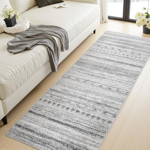 2x6 Runner Rug Machine Washable Non Slip Area Rug Distressed Neutral Moroccan Boho Rug Ultra Soft Floor Runners for Hallways for Entryway Laundry Room Kitchen, Black - color: Black, size: 2' x 6' (Runner)
