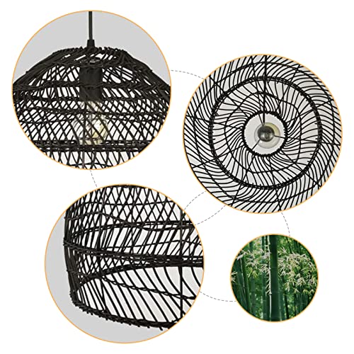 Arturesthome 17.6" Black Kitchen Island Pendant Light,Rattan Woven Pendant Light Shades Handmade Hanging Light Ceiling Light for Living Room,Entryway, Foyer - color: Black, size: 17.68in*15.7in
