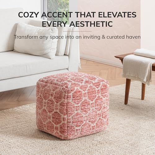 Anji Mountain Pouf Ottoman Foot Rest, Handmade Ottoman Pouf, Comfortable Foot Stool, Decorative Floor Seating for Living Room Decor, Bedroom & Home Décor Accent - Red - color: Red