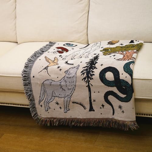JQZ Bohemian Throw Blanket, Woven Cotton with Fringe, for Sofa, Bed, Picnic, Outdoor Camping (Nordic Forest) - color: Nordic Forest