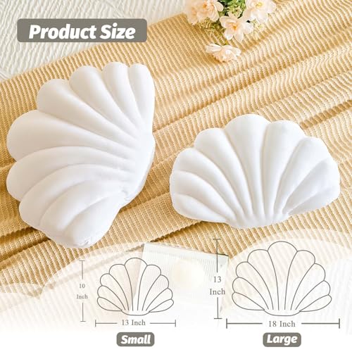 Lfsaaj White Seashell Throw Pillows, Shell Shaped Throw Pillows, 13 Inch Soft Velvet Home Decorative Pillow Plush Cushion for Bed Couch Living Sofa Room Decor Accent Throw Pillow - color: Velvet-white, size: Small-13Inch