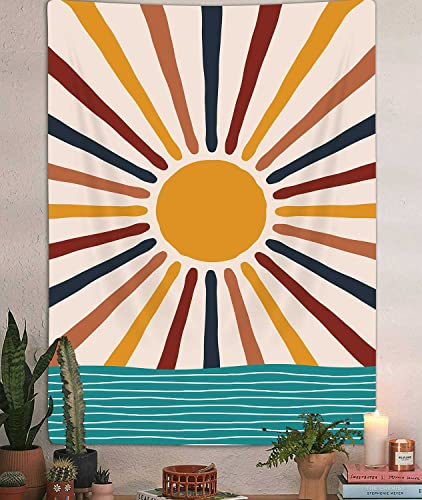 JAWO Boho Sun Wave Vertical Tapestry, Vintage Abstract Rainbow Aesthetic Tapestry Wall Hanging for Bedroom, Retro 70s Mid Century Modern Art Tapestries Poster Blanket College Dorm Decor (60"X80") - color: Sun-3, size: 80"L x 60"W