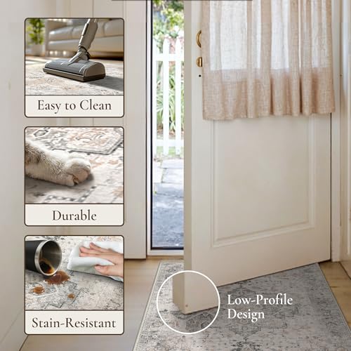 GENIMO Runner Rug 2PCs, Machine Washable Non Slip Vintage Hallway Runner Rug 17.3"x59"+17.3"x30", Low Pile Lightweight Rugs for Indoor Entryway, Hallway, Kitchen and Corridor, Light Taupe Brown - color: Taupe, size: 1'4"x 4'11"(Rectangular)