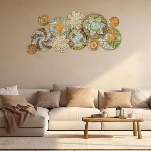 Tatuo 11 Pcs Boho Wall Basket Decor Bulrush Woven Wall Hanging Art Round Farmhouse Rustic Handmade Wicker for Summer Home, Bedroom, Living Room, Kitchen Decorations, Multi Sizes(Stylish) - style: Stylish