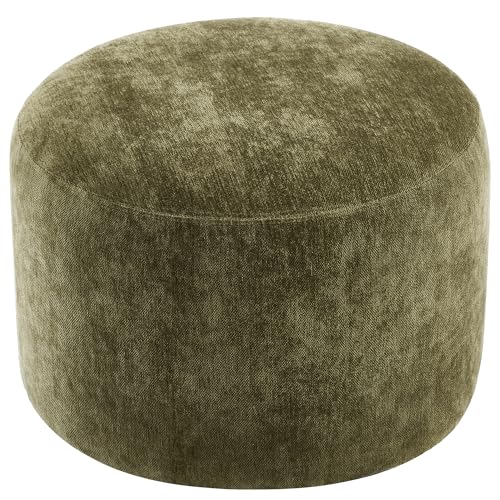 Upholstered Round Ottoman Set of 2, Green Pouf Ottoman, Modern Footstool with Soft Padded Seat & Solid Wood Frame, Multifunctional Vanity Stool Accent Seat for Living Room and Bedroom, Chenille - color: Green Chenille, size: Set of 2