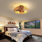 Boho Caged Ceiling Fans with Lights and Remote 20" Flush Mount 6-Speed Reversible Enclosed Low Profile Handmade Cotton Rope Ceiling Fan with Light 4 Bulbs,for Bedroom, Living Room, Kitchen - color: Cream Leaves