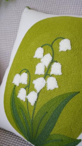 vctops Farmhouse Flower Cotton Tufted Throw Pillow Cover Spring Floral Embroidery Pillowcase Soft Square Cushion Case for Sofa Couch Bed Chair (White,18"x18") - color: White