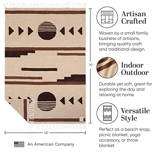 Tan Mexican Blanket by Laguna Beach Textile Co - Beach, Yoga, Camping, or Decorative Throw Blanket - Traditional Handmade Serape - Wheat Sol - color: Wheat