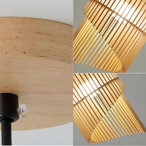 LIGHTLAND 7.9 Inch Wabi-sabi Style Pendant Light, Wooden Hanging Lamp, Vintage Japanese Style Hanging Light, Pendant Lamp for Bedroom, Dining Room, Bar (Pack of 1) - color: Wood