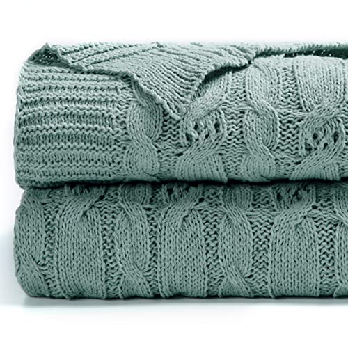 Carriediosa Cable Knit Throw Blanket Soft Textured Lightweight Farmhouse Decorative Throws Summer Knitted Woven Chenille Blankets for Couch Chair Bed Sofa, 50" X 60" Sage Green - color: Cable Knit - Sage Green, size: 50" X 60"