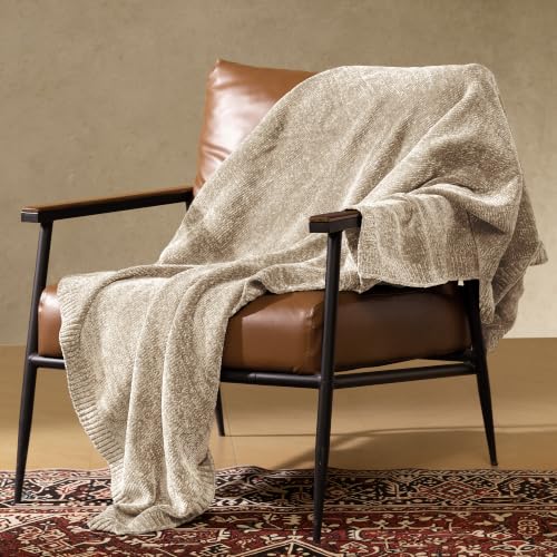 Chenille Throw Blanket for Couch, Cozy Soft Blanket Twin Lightweight Decorative Throw for Living Room Sofa Chair, Stylish Home Decor, Ideal for Gifting, Beige 60"x80" - color: Beige, size: Twin