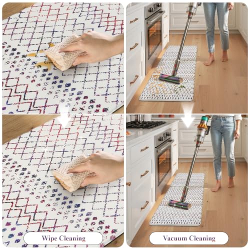 KIMODE Kitchen Mats 2PC Cushioned Anti Fatigue Boho Kitchen Rugs and Mats Non Slip Waterproof Kitchen Mats for Floor Comfort Foam Standing Desk Mat Colorful Laundry Room Rug for Home Decor Office Sink - color: Colorful Diamond, size: 17.3" x 47 "+ 17.3" x