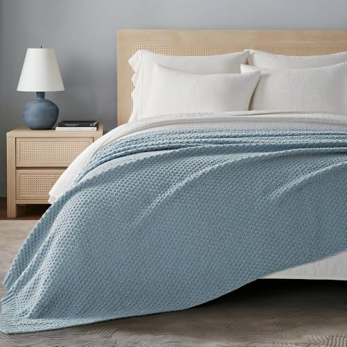 EVERGRACEHOME Chunky Chenille Knit Throw Blanket for Couch, Soft Luxurious Oversized Queen Moss Stitch Blanket for Bed, Cozy Farmhouse Knitted Throw for Sofa, Chambray Blue, 90" x 90" - color: Chambray Blue, size: 90" X 90"
