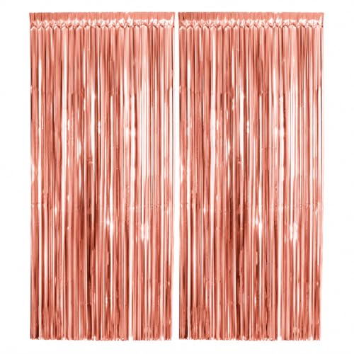 2 Pack Rose Gold Fringe Curtain Backdrop, Metallic Foil Streamers 3.2 x 6.4 FT, Tinsel Photo Booth Backdrop for Birthday, Baby Shower, Bachelorette, Graduation, Wedding Party Decorations - color: Rose Gold