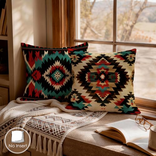OBSEDE Southwestern Tribal Throw Pillow Covers 18x18 Set of 4, Farmhouse Decor for Home Couch Sofa Living Room, Rustic Floral Decorative Cushion Cases - color: Southwestern Tribal