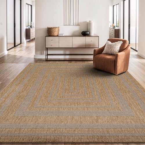 Beverly Rug Easy Jute Framed Border Rug 4x6 Washable Durable Indoor Outdoor Area Rugs for Living Dining Room Patio Office Stain Resistant Non Shedding Casual Indoor Outside Carpet 4 x 6 Natural - color: Framed/Natural, size: 4' x 6' (Rectangular)