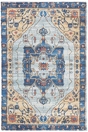 SAFAVIEH Saffron Collection Accent Rug - 4' x 6', Turquoise & Navy, Handmade Boho Chic Distressed Cotton, Ideal for High Traffic Areas in Entryway, Living Room, Bedroom (SFN540K) - size: 4' x 6' (Rectangular)