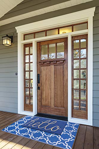 DII Hello Coir Fiber Doormat Non-Slip Durable Outdoor/Indoor, Pet Friendly, 18x30, Blue - color: Blue